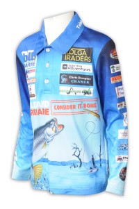 P1289  Sample-made sublimation long sleeve printed boys Polo shirt sublimation supplier Fishing Family River Tour Competition